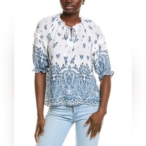 Nanette Lepore White and‎ Blue Rivera Blouse Womens Size Small